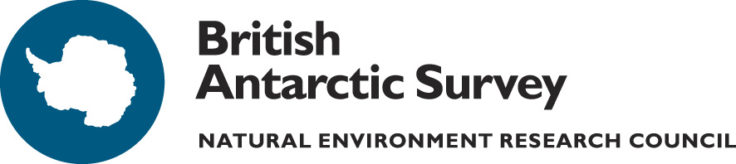 BAS logo; outline of the coastline of Antarctica.